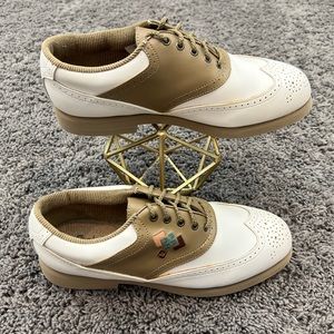 Footjoy GreenJoys Womens Size 8M Wingtip Golf Shoes White Brown Style 48868